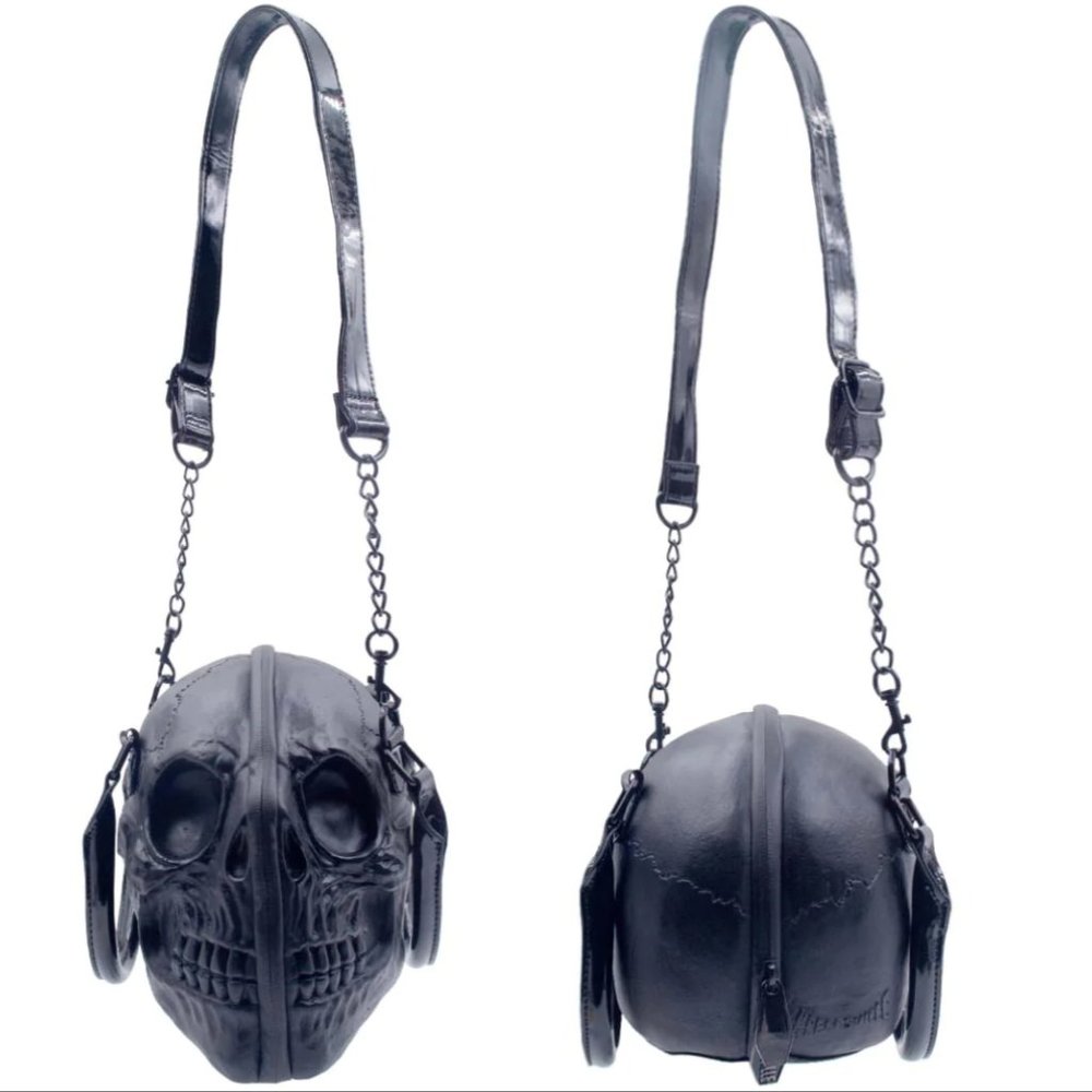 Black Latex Skull Handbag Purse Optional Strap w/Dustbag NWT - Picture 2 of 4